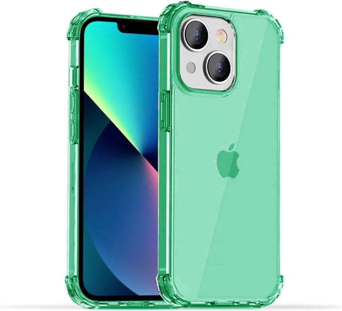 Smartphonica iPhone 13 transparant shockproof siliconen hoesje met stootrand - Groen geschikt voor iPhone 13