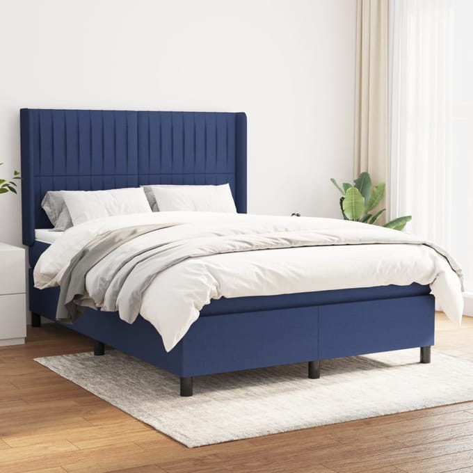 vidaXL - Boxspring - met - matras - stof - blauw - 140x200 - cm