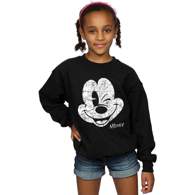 Disney Meisjes Mickey Mouse Gezicht Katoenen Sweatshirt (Zwart)