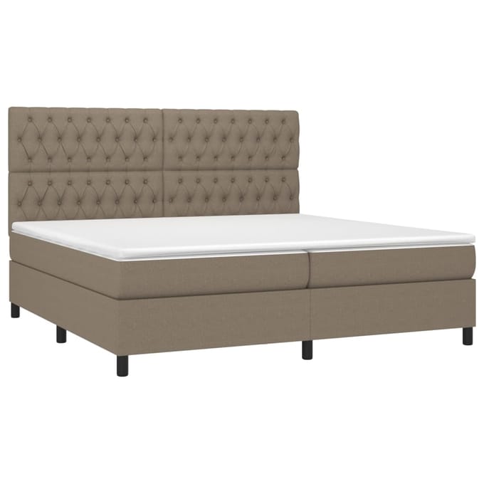 vidaXL - Boxspring - met - matras - en - LED - stof - taupe - 200x200 - cm