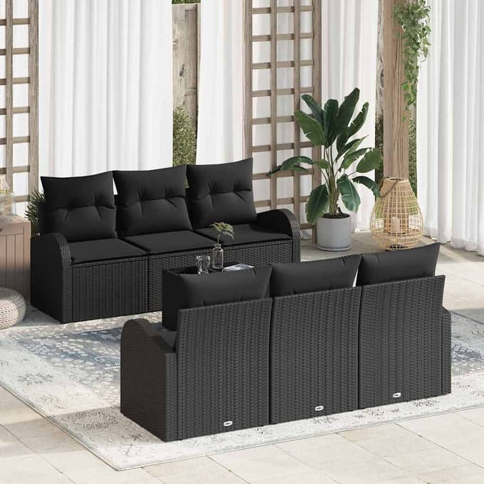 vidaXL - Tuinbank - Set - 7 - st - Zwart - poly - rattan