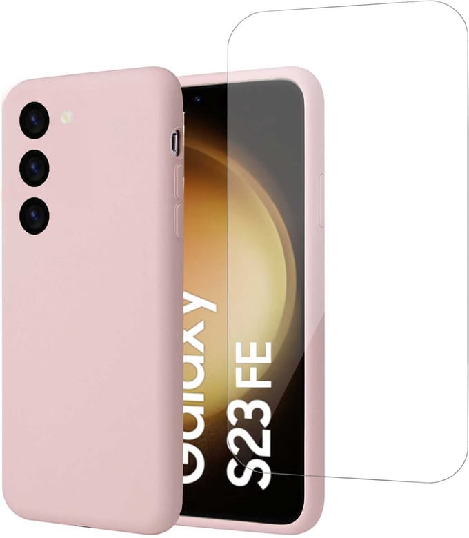 Hoesje + Screenprotector geschikt voor Samsung Galaxy S23 FE – Tempered Glass - Liquid Back Case Cover Rose