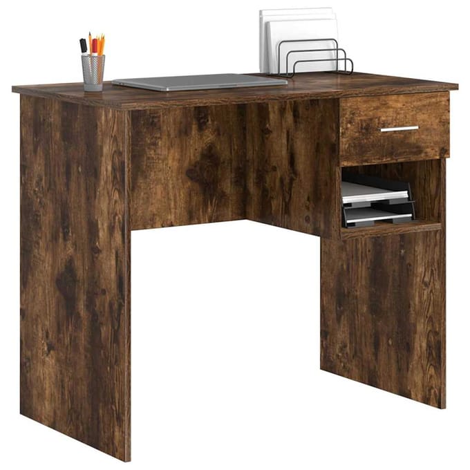 vidaXL - Bureau - Rook - Eiken - 90 - x - 49 - x - 75 - cm - Bewerkt - hout
