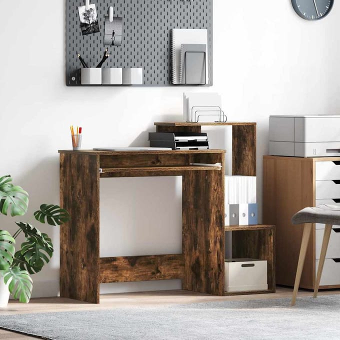 vidaXL - Bureau - Rook - Eiken - 106 - x - 41 - x - 88.5 - cm - Bewerkt - hout