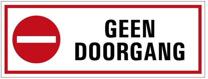 Geen doorgang sticker 200 x 75 mm
