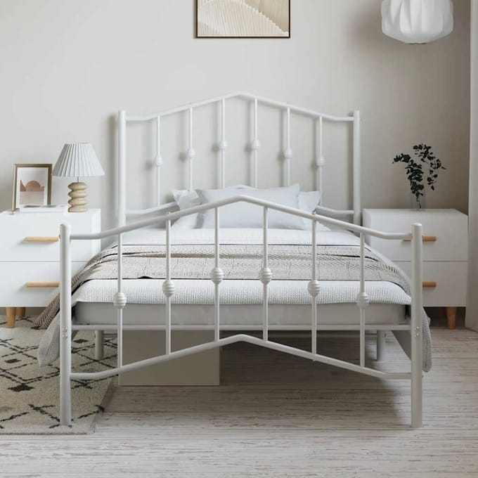 vidaXL - Bedframe - met - hoofd- - en - voeteneinde metaal - wit - 100x200 - cm