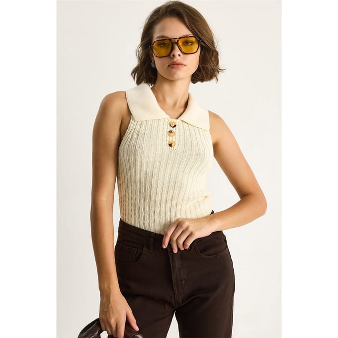 Gebreide Blouse met Knopen Sluiting