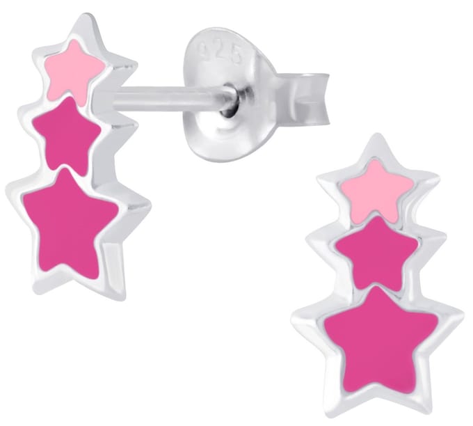 Joy|S - Zilveren 3 sterren oorbellen ster roze
