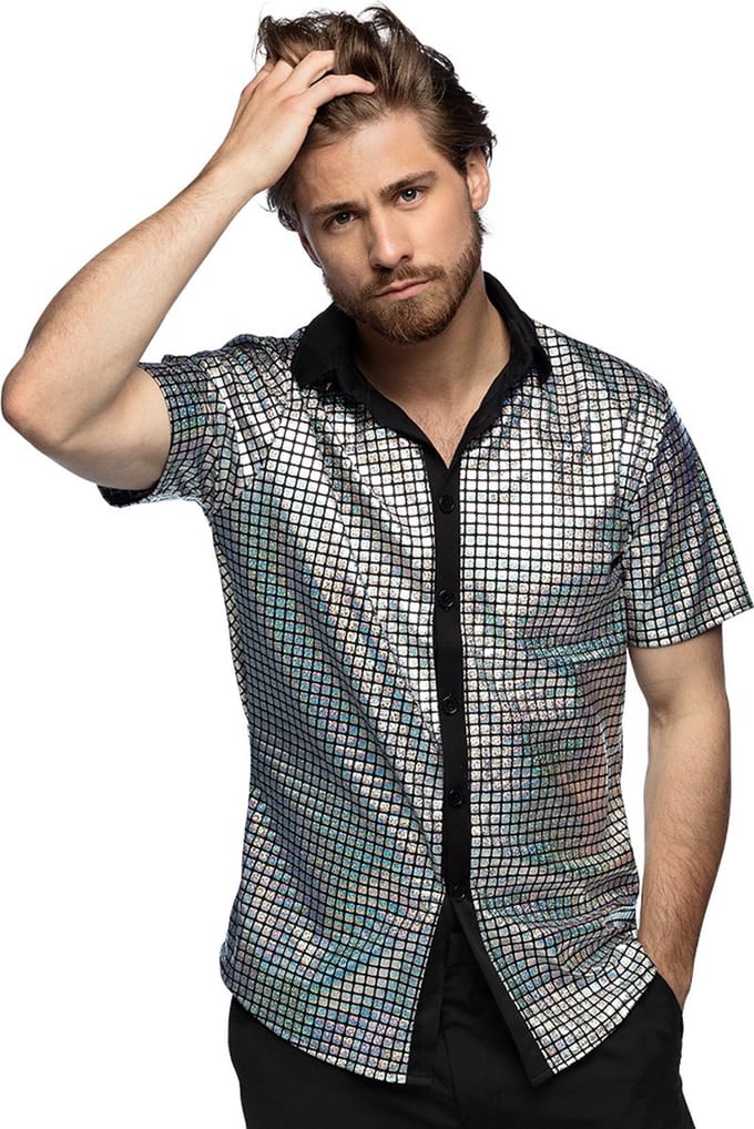 Boland - Shirt Disco diamond zilver (M) - Volwassenen - Danser/danseres - 80's & 90's - Disco