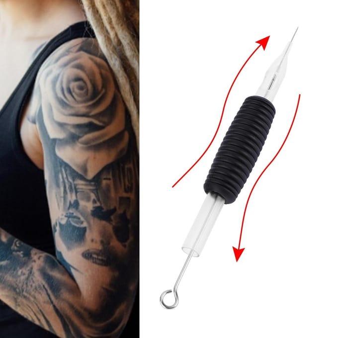 3RL Transparante Siliconen Antislip Tattoo Grip Handvat met Naald 10 stuks black