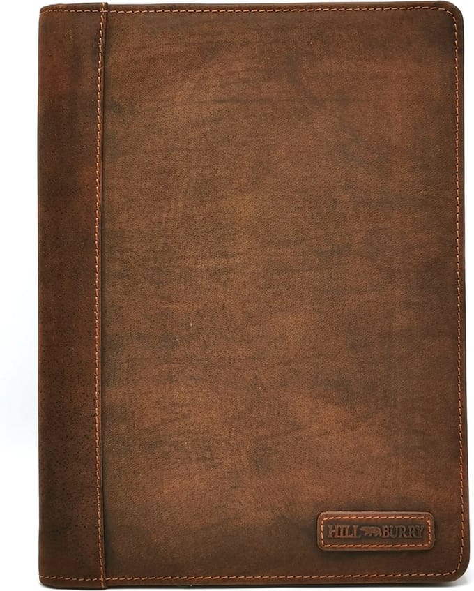 Hillburry Leren Schrijfmap A4 - Dossiermap - Document Organizer - Hoge Kwaliteit Hunter Leer - bruin - Robuuste uitstraling