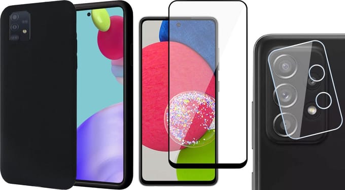 Hoesje geschikt voor Samsung Galaxy A52s - Fluweelzachte Backcover - Zwart - Met Full Screenprotector en Camera Screen Protector