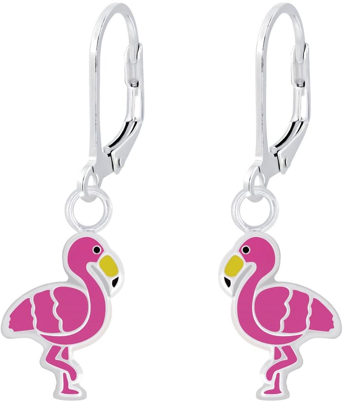 Joy|S - Zilveren flamingo oorbellen - roze vogel - brisure / leverback sluiting - sterling zilver 925 - kinderoorbellen