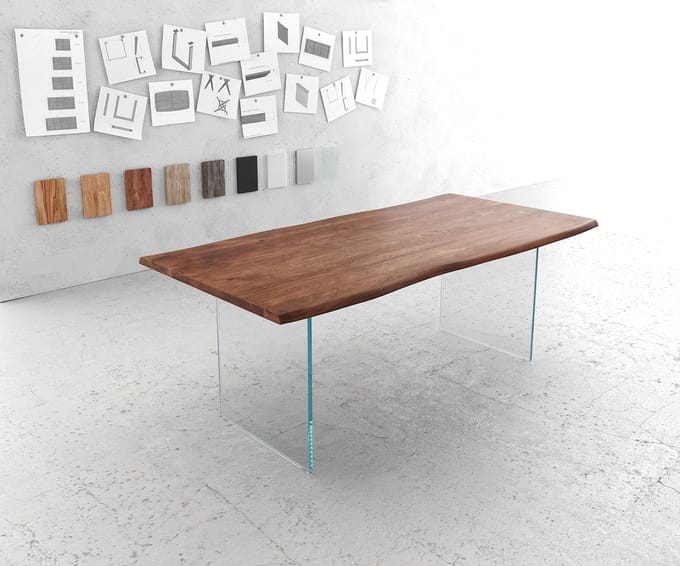Eettafel Edge acacia bruin 200x100 glas frame Live-Edge