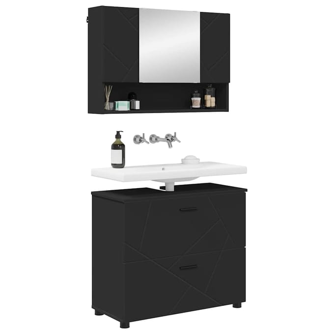 vidaXL - Badkamermeubel - Set - 2 - st - Zwart - 76,5 - x - 35 - x - 64 - cm