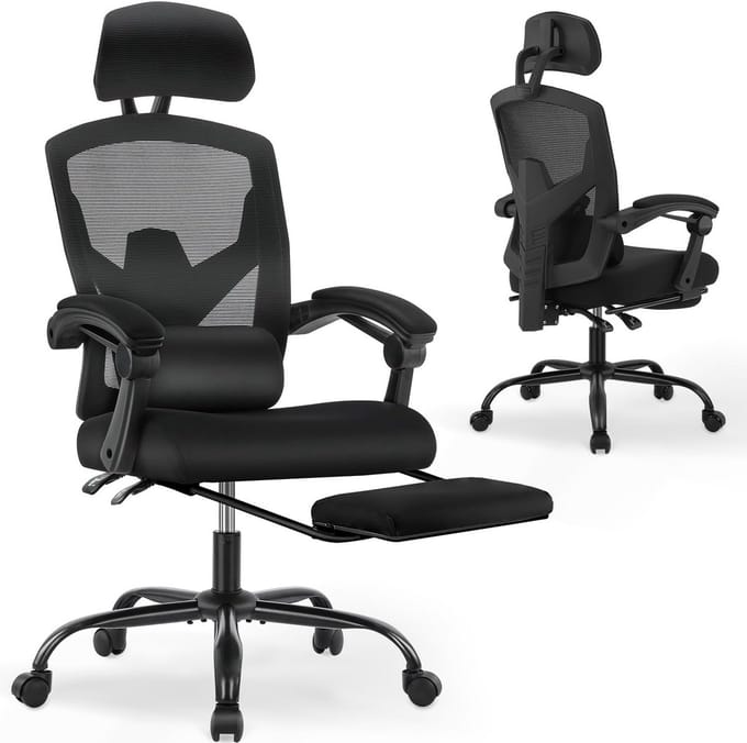 Ergonomische bureaustoel - Comfortabele stoel - Thuiswerken - Verstelbare lendensteun - Standaard - Zwart