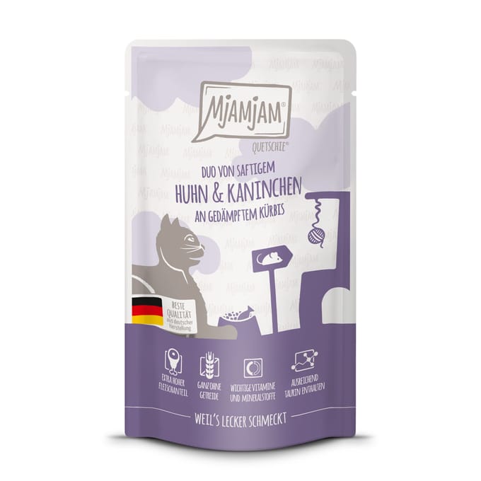 24x125g MjAMjAM Quetschie Kip & Konijn nat kattenvoer