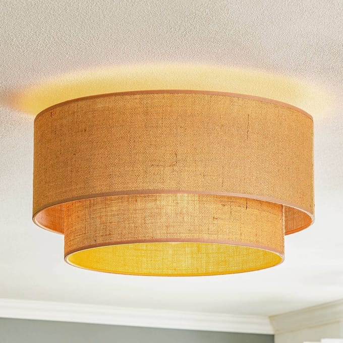 Euluna - plafondlamp - 1licht - Jute - H: 22 cm - E27 - natuurlijk bruin