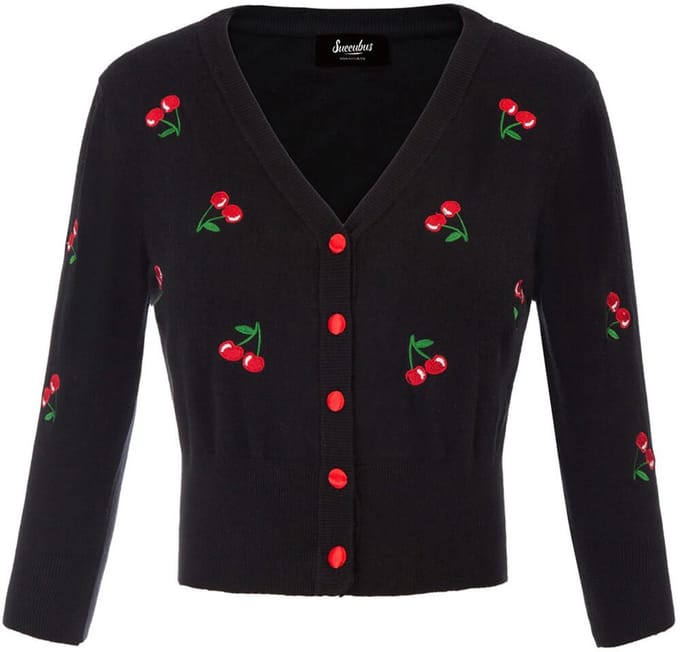 Succubus Clothing Retro Cherry 50's Cardigan Zwart