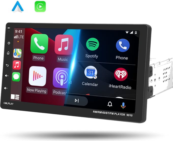 Boscer 1Din Autoradio - Apple Carplay & Android Auto - 9 inch HD verstelbaar scherm - USB, Aux, Bluetooth - Achteruitrijcamera & Microfoon