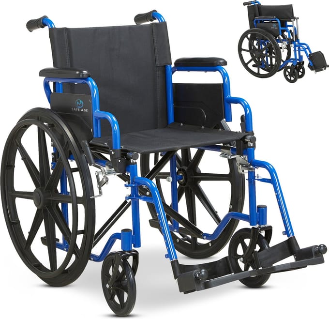 Safe Age® Rolstoel - opvouwbaar lichtgewicht met afneembare voetsteunen - inklapbare armleuningen