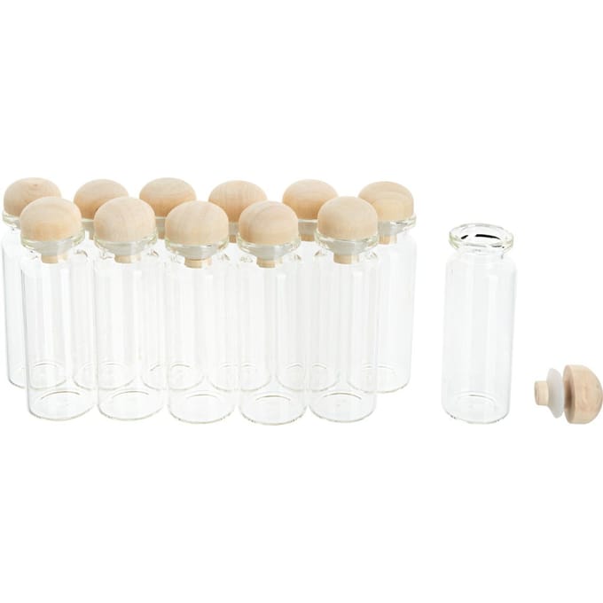 VBS Glazen potjes met houten stop, 12 stuks