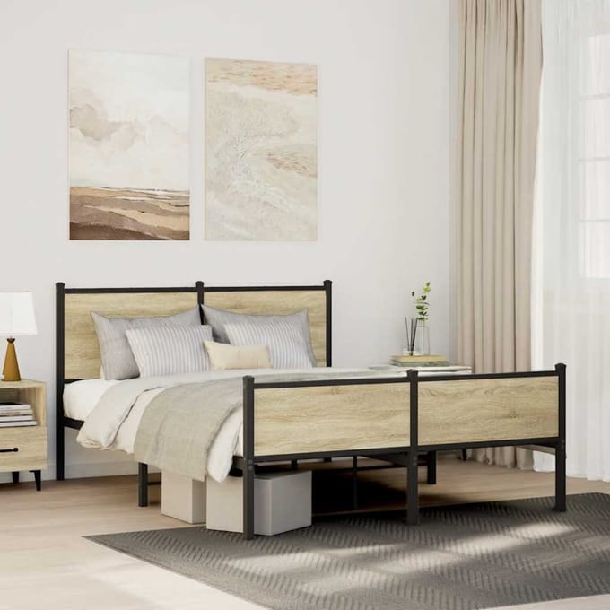 vidaXL - Bedframe - zonder - matras - metaal - sonoma - eikenkleurig - 137x190 - cm