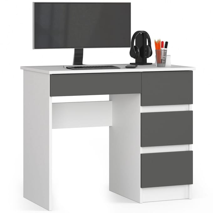 Bureau Rechts A-7 / Computerbureau / Computer Tafel / Bureautafel Rechts / Wit - Grafietgrijs / 90 x 77 x 50 cm