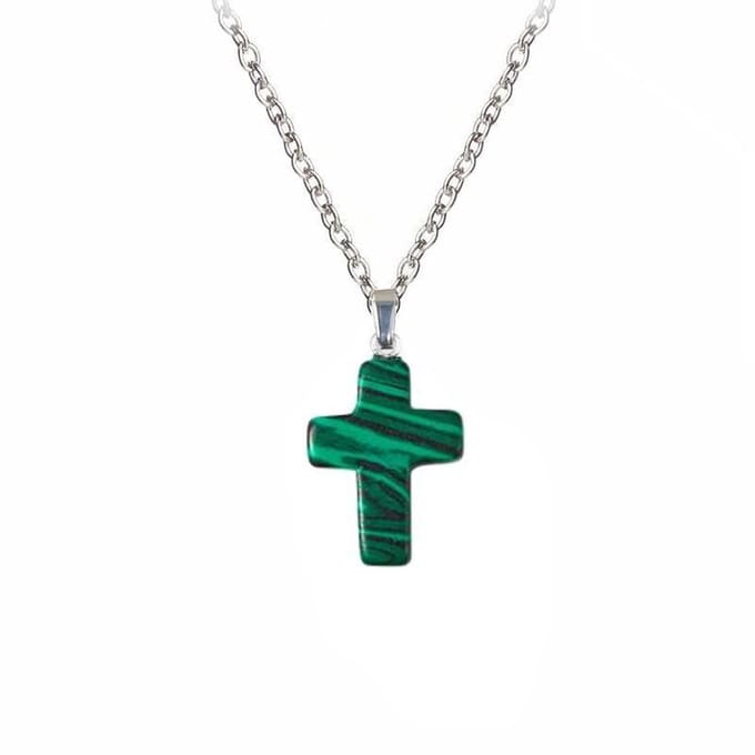 Fako Bijoux® - Ketting - Kruisje Mini - Malachiet - Natuursteen - 18x25mm - 50cm