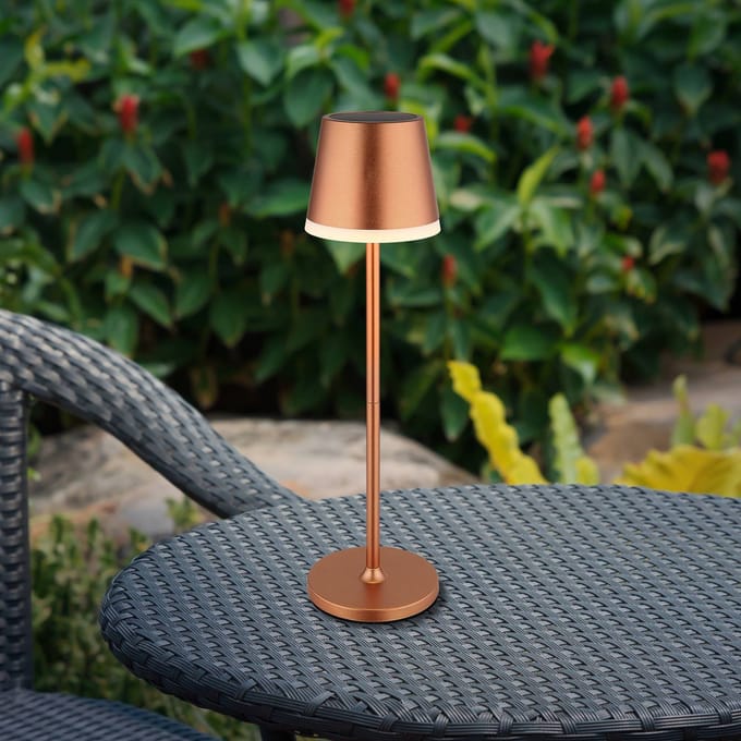 Globo LED lamp op zonne-energie, metaal, koperkleurig, hoogte 41 cm, IP44