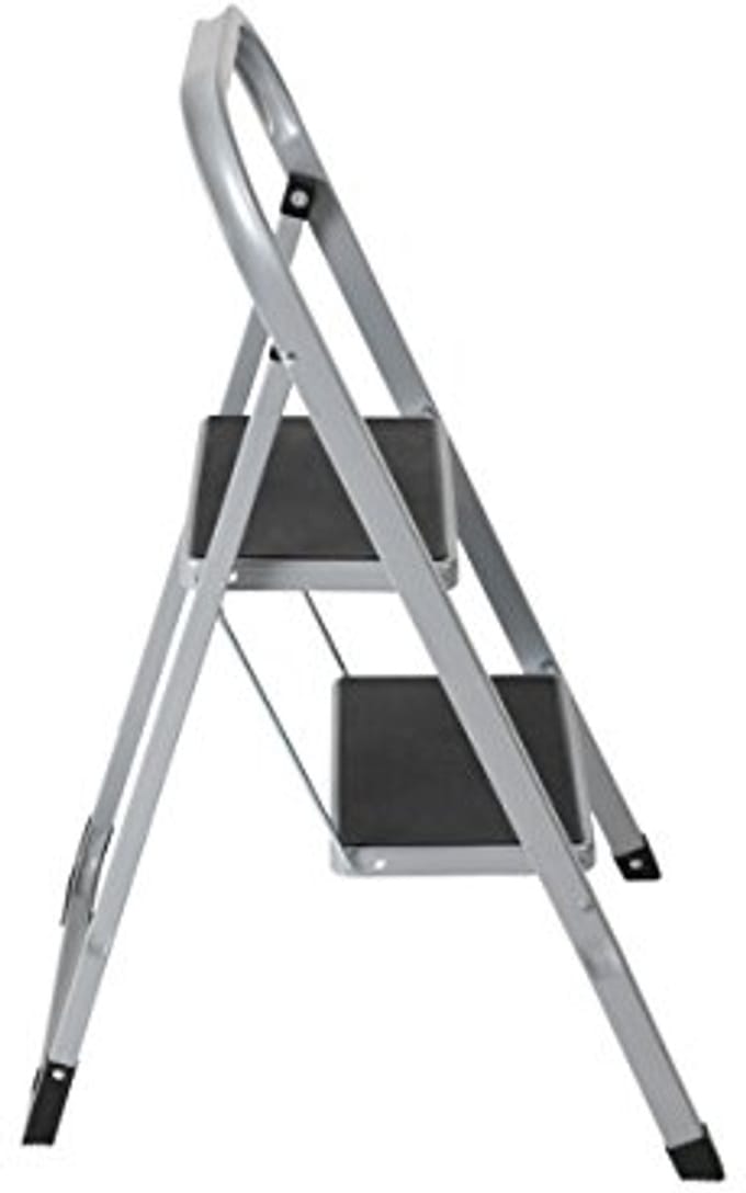 Opklapbare Trapladder 2 Treden met Rubberen Treden en Veiligheidsbeugel - Max. Belastbaarheid 150kg