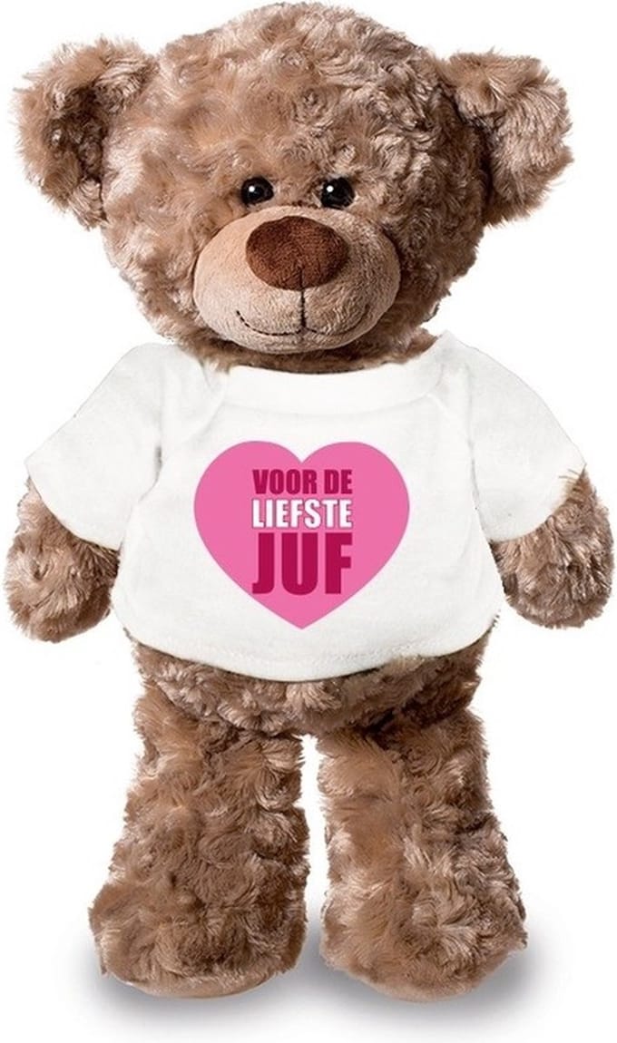 Knuffel teddybeer - liefste juf - 24 cm - pluche - met shirt - juffendag