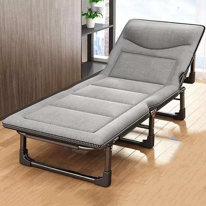 Opvouwbaar Bed - Campingbed Lounger - Ontspannen Buiten - Geïntegreerd Kussen - 190x75 cm - Grijs