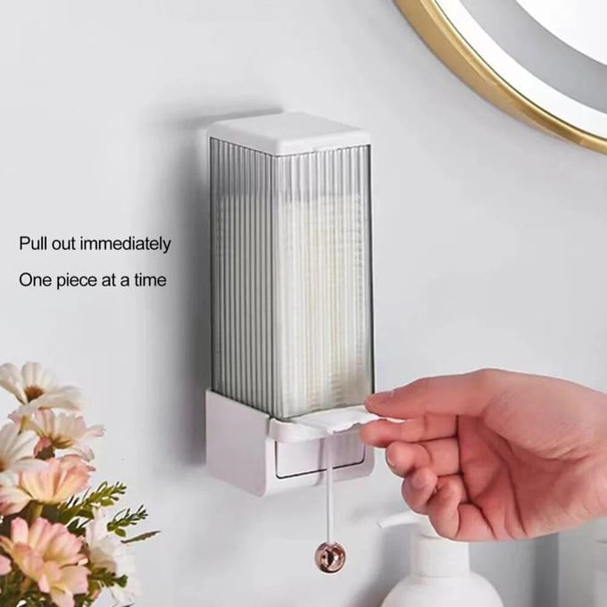 Boîte de rangement de coton de maquillage, 1 ensemble, Installation facile, distributeur de coton mural peu encombrant pour salle de bain à domicile blanc