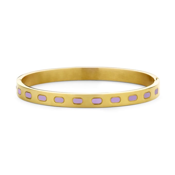CO88 Collection 8CB-91205 Stalen Armband met Emaille - Bangle - 6mm - 58x49mm - Staal - Paars - Goudkleurig