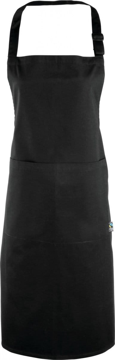 Premium Zwart schort met borststuk, geschikt voor bedrijven die een ethisch Fairtrade-beleid voeren met betrekking tot de gebruikte producten.