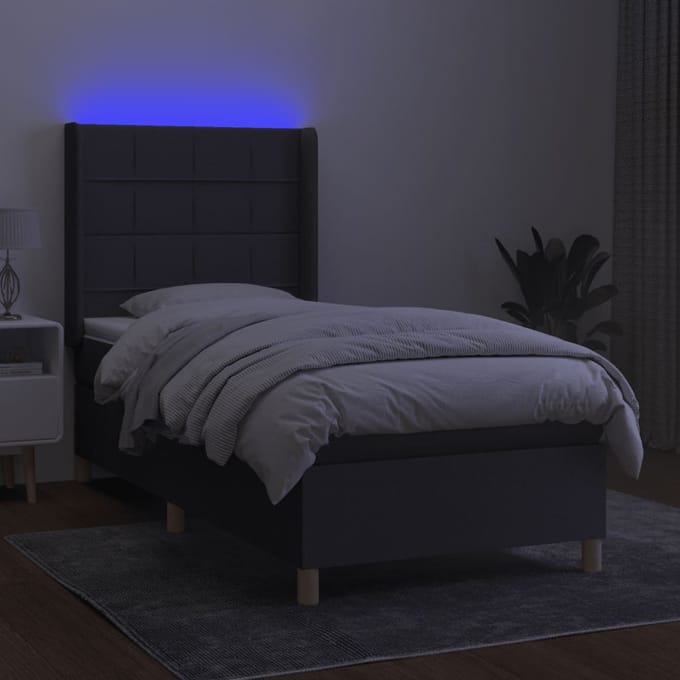 vidaXL - Boxspring - met - matras - en - LED - stof - donkergrijs - 90x200 - cm