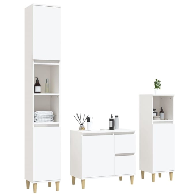 vidaXL - 3-delige - Badkamerkastenset - bewerkt - hout - wit