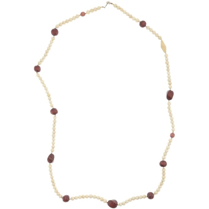Behave – Ketting – Houten kralen – Crème;Bruin – 90 cm – Boho Chic