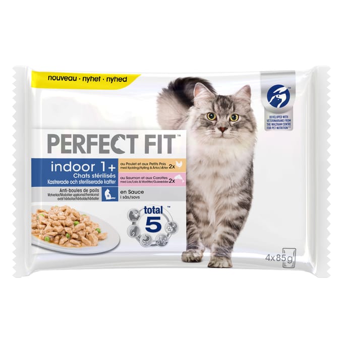 96x85g Sterilised Indoor Adult 1+ Kip/Zalm Perfect Fit Kattenvoer