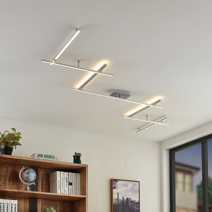 Lindby LED plafondlamp Kerem, 345 cm, nikkelkleurig, metaal