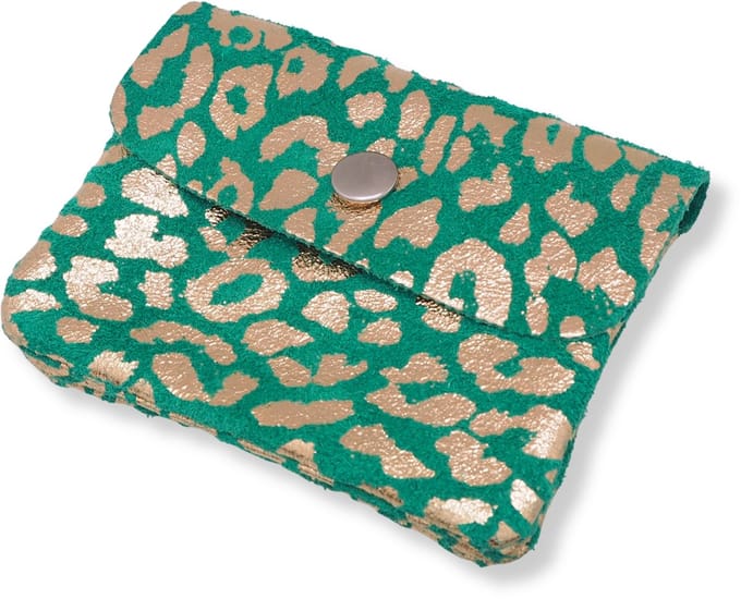 Bijoutheek Portemonnee Leer Italiaans Suede Leopard Green