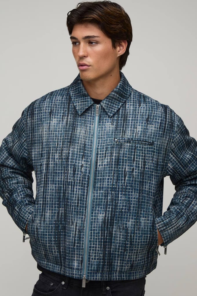 Boxy Fit Versleten Geruit Harrington Jack | Blue | Size XS