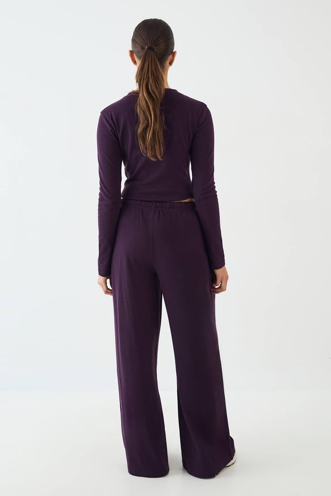 Dames DSGN Studio Wide Leg Broek | Aubergine | Maat: Medium