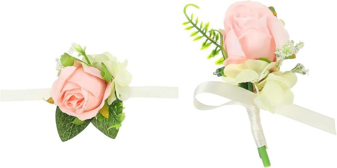 Roze Kunstbloemen Corsage en Polsband Set voor Bruiloft Feestlijkheden