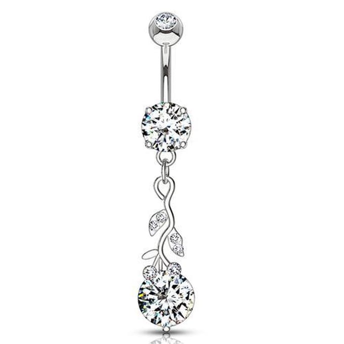 Navelpiercing glimmend blad met grote CZ steen - zilver - LMPiercings