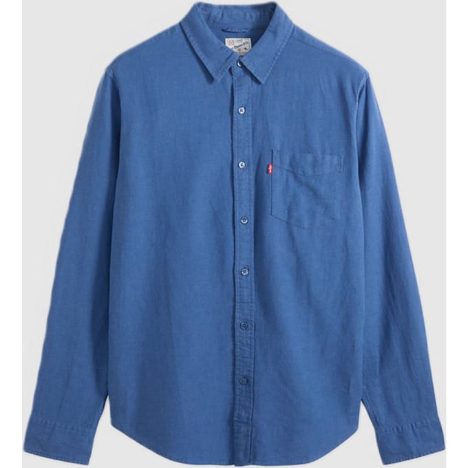 shirt gemengd linnen met pocket man blauw