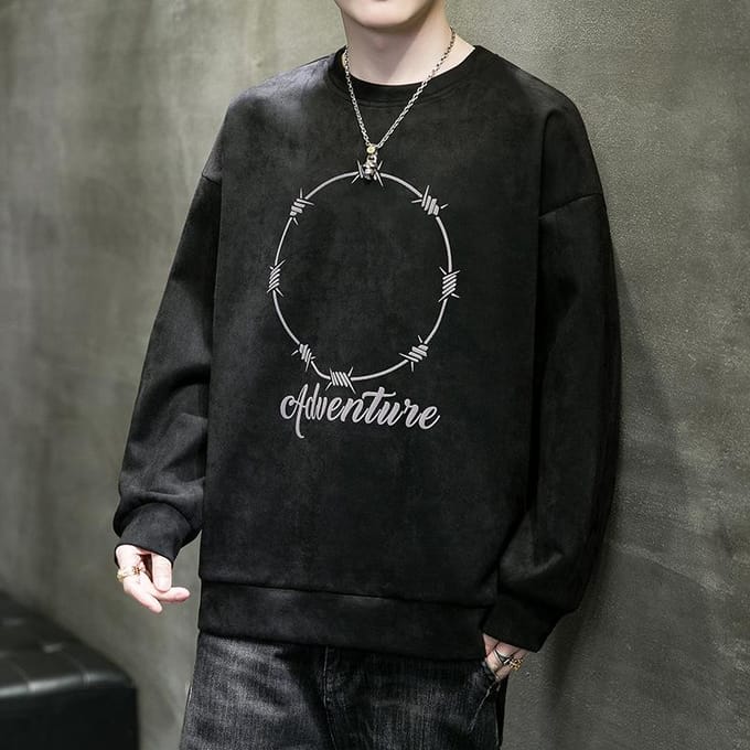 Lente Sweatshirt Heren Trendy Koreaans Suède Los T-shirt Lente en Herfst Onderhemd met Top Trendy Kleding 3XL white
