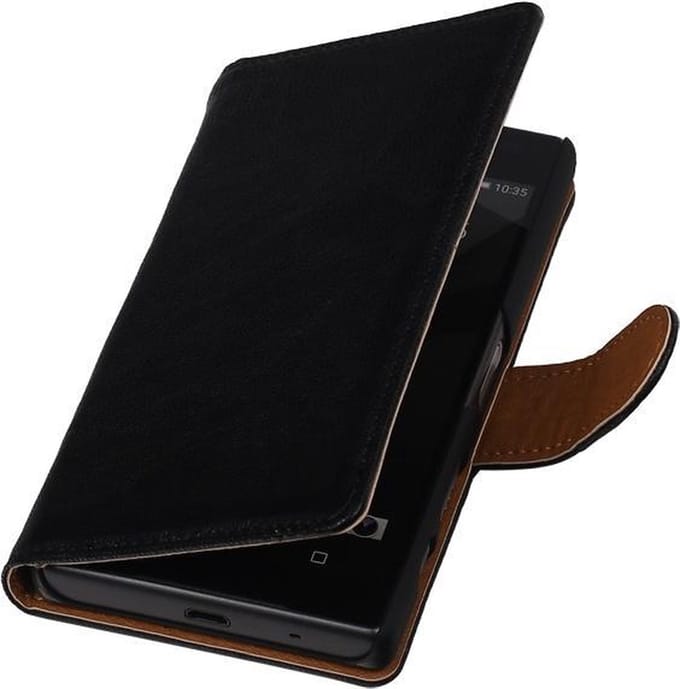 Zwart Apple iPhone 6 Echt Lederen Wallet Hoesje