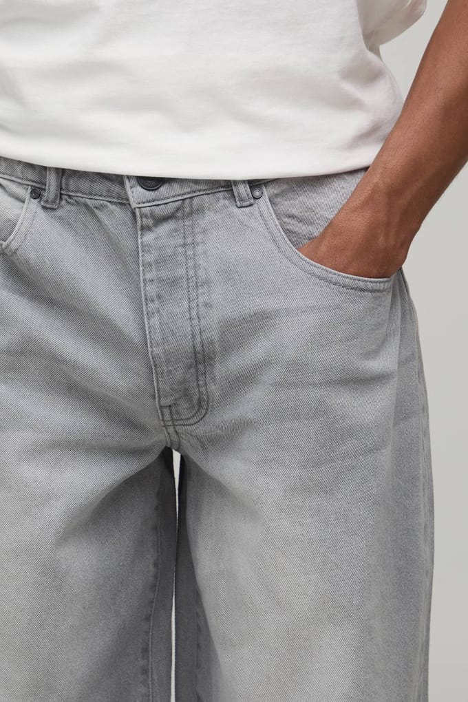 Essential Baggy Fit Rigid Washed Jeans | Grey | Size 46R